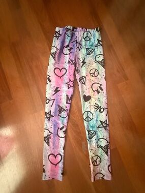 Girls' Pastel Rainbow Graphic Leggings with Black Icons